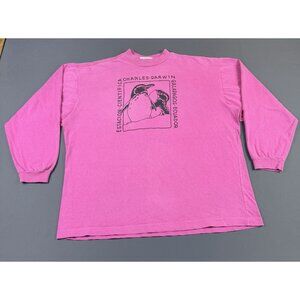 Rare Vintage 90s Charles Darwin Research Station Ecuador Art Animal Tee Pink XL
